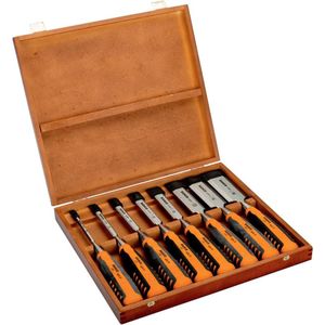 Bahco 424P-S8-EUR Steekbeitelset, 6,10,12,16,18,25,32,36 mm, in houten box