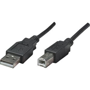 Manhattan USB-kabel USB 2.0 USB-A stekker, USB-B stekker 0.50 m Zwart Folie afscherming, UL gecertificeerd, Vergulde steekcontacten 374507