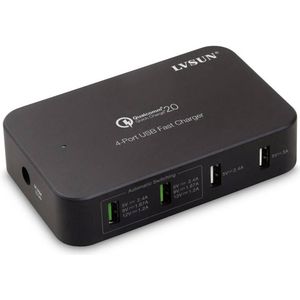 LVSUN Smart 4-Port USB-laadstation Thuis, Auto, Vrachtwagen Uitgangsstroom (max.) 10200 mA 4 x USB 2.0 bus A, USB 3.2 Gen 1 bus A (USB 3.0) Qualcomm Quick