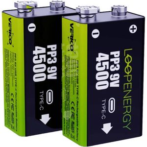 Verico Oplaadbare 9V batterij (blok) LoopEnergy USB-C Li-ion 7.4 V 500 mAh 2 stuk(s)