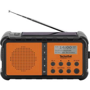 TechniSat TECHNIRADIO SOLAR 2 Radio DAB+, VHF (FM) DAB+, FM, USB Zonnepaneel, Handslinger, Zaklamp, Oplaadbaar, Spatwaterbestendig Oranje-zwart