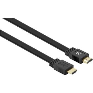 Manhattan 355599 HDMI-kabel HDMI Aansluitkabel HDMI-A-stekker, HDMI-A-stekker 0.50 m Zwart Afgeschermd (dubbel), Plat, Platte uitvoering, High Speed HDMI met