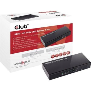 club3D CSV-1380 4 poorten HDMI-splitter 4096 x 2160 Pixel Zwart