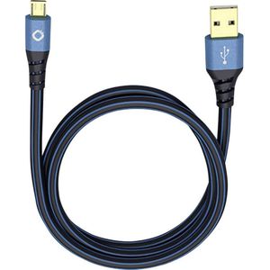 Oehlbach USB Plus Micro USB 2.0 [1x USB-A 2.0 stekker - 1x Micro-USB 2.0 B stekker] 3.00 m Blauw Vergulde steekcontacten