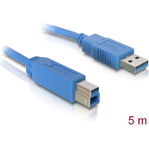 Delock USB-kabel USB 3.2 Gen1 (USB 3.0 / USB 3.1 Gen1) USB-A stekker, USB-B stekker 5.00 m Blauw Vergulde steekcontacten 82582