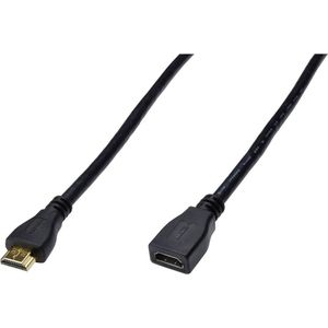 Digitus AK-330201-050-S HDMI-kabel HDMI Verlengkabel HDMI-A-stekker, HDMI-A-bus 5.00 m Zwart High Speed HDMI met ethernet, Geschikt voor HDMI, Rond, Vergulde