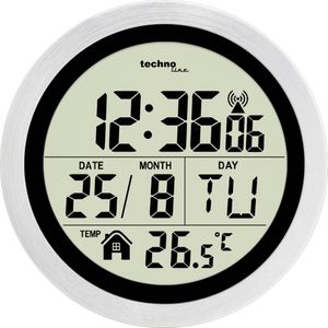 Radio gestuurde badkamerklok - Wandklok met zuignappen - Thermometer - Datum - Technoline