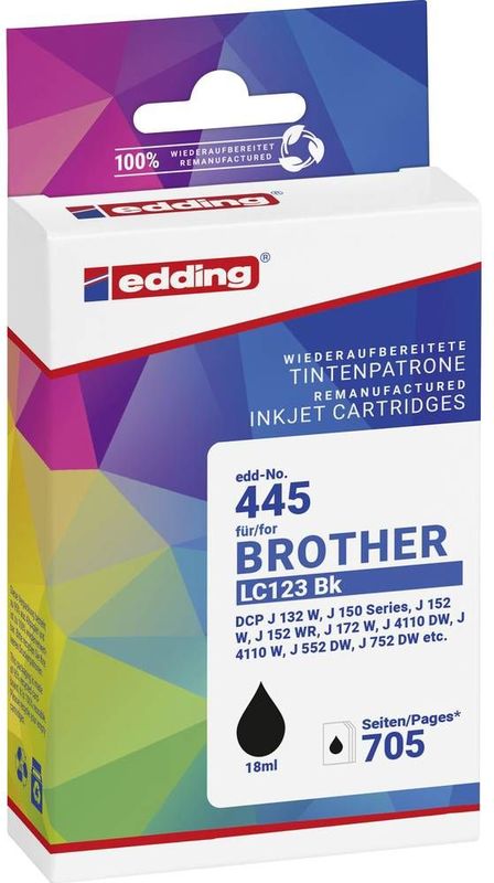 Edding Inktcartridge vervangt Brother LC-123BK Compatibel Zwart EDD-445 18-445-01