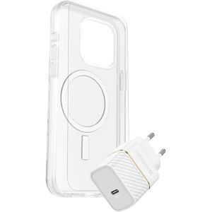 Otterbox KIT EU Set (hoesje + beschermglas + lader) Apple iPhone 15 Pro Max Transparant, Wit MagSafe compatible