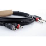 Cordial 14839 Jackplug / Cinch Audio Aansluitkabel [2x Jackplug male 6,3 mm (mono) - 2x Cinch-stekker] 1 m Zwart PVC-mantel, Tweelingkabel