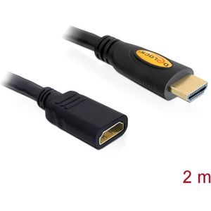 Delock 83080 HDMI-kabel HDMI Verlengkabel HDMI-A-stekker, HDMI-A-bus 2.00 m Zwart Vergulde steekcontacten
