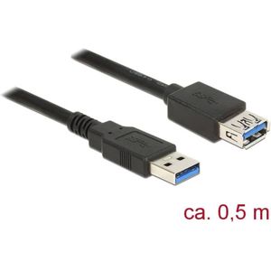 Delock USB-kabel USB 3.2 Gen1 (USB 3.0 / USB 3.1 Gen1) USB-A stekker, USB-A bus 0.50 m Zwart Vergulde steekcontacten 85053