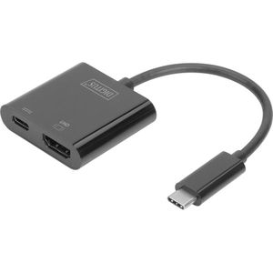 Digitus DA-70856 USB / HDMI Adapter [1x USB-C stekker - 1x HDMI-bus, USB-C bus] Zwart 0.11 m