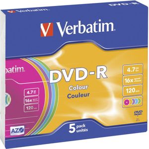 Verbatim 43557 DVD-R disc 4.7 GB 5 stuk(s) Slimcase Gekleurd