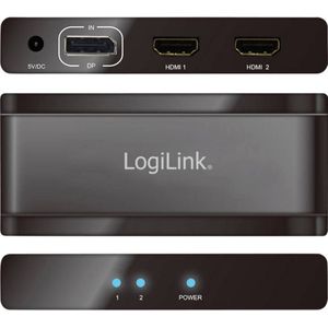 LogiLink 2 poorten DisplayPort-splitter 3840 x 2160 Pixel Zwart