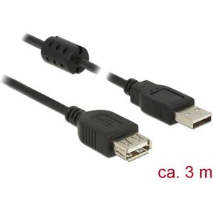 Delock USB-kabel USB 2.0 USB-A stekker, USB-A bus 3.00 m Zwart Met Ferrietkern 84886