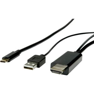 ROLINE USB type C - HDMI + USB A adapterkabel, M/M, 2 m