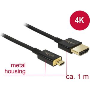 Delock 84781 HDMI-kabel HDMI Aansluitkabel HDMI-A-stekker, HDMI-micro-D-stekker 1.00 m Zwart Vergulde steekcontacten