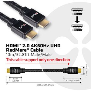 club3D CAC-2313 HDMI-kabel HDMI Aansluitkabel HDMI-A-stekker, HDMI-A-stekker 10.00 m Zwart Vlambestendig, High Speed HDMI