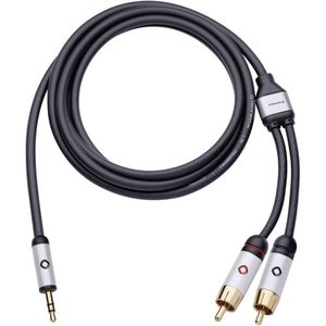 Oehlbach I-CONNECT J-35/R Cinch / Jackplug Audio Aansluitkabel [2x Cinch-stekker - 1x Jackplug male 3,5 mm] 1.50 m Zwart Vergulde steekcontacten