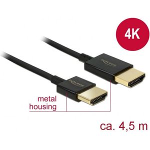 Delock 84775 HDMI-kabel HDMI Aansluitkabel HDMI-A-stekker, HDMI-A-stekker 4.50 m Zwart Vergulde steekcontacten