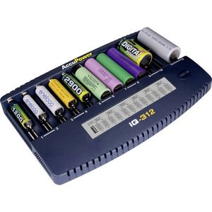 AccuPower IQ312 Batterijlader NiCd, NiMH, Li-ion 10340, 10350, 10440, 10500, 12500, 12650, 13500, 13650, 14500, 14650, 16340, 16650, 17335, 17355, 17500,