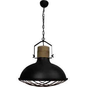 Brilliant 'Emma' XL Hanglamp- Zwart - Houten Klos - Industrieel/Landelijk