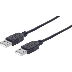 Manhattan USB-kabel USB 2.0 USB-A stekker, USB-A stekker 3.00 m Zwart Folie afscherming, UL gecertificeerd, Vergulde steekcontacten 353915