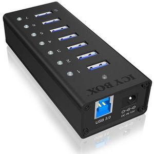 ICY BOX IB-AC618 USB 3.2 Gen 1-hub 7 poorten Zwart