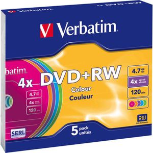 Verbatim 43297 DVD+RW disc 4.7 GB 5 stuk(s) Slimcase Gekleurd