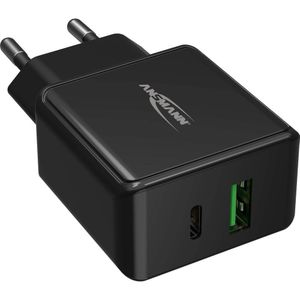 Ansmann HomeCharger HC218PD USB-oplader 18 W Thuis Uitgangsstroom (max.) 3000 mA Aantal uitgangen: 2 x USB 2.0 bus A, USB-C bus