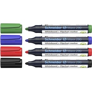 Schneider Schreibgeräte Maxx 290 129094 Whiteboardmarker Zwart, Rood, Blauw, Groen 4 stuk(s)