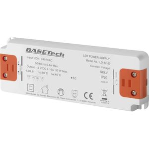 Basetech LD-12-50 LED-transformator Constante spanning 50 W 4.16 A Geschikt voor meubels, Overspanning, Montage op ontvlambare oppervlakken 1 stuk(s)