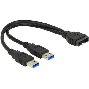 Delock USB 3.2 Gen 1 (USB 3.0) Adapter [2x USB 3.2 Gen 1 stekker A (USB 3.0) - 1x USB 3.2 Gen 1 stekker intern 19-polig (USB 3.0)] 83910