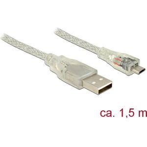 Delock USB-kabel USB 2.0 USB-A stekker, USB-micro-B stekker 1.50 m Transparant Met Ferrietkern 83899