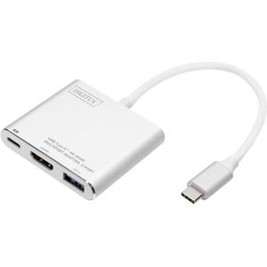 Digitus DA-70838-1 HDMI / USB Adapter [1x USB 3.2 Gen 1 stekker C (USB 3.0) - 1x HDMI-bus, USB 3.2 Gen 1 bus A (USB 3.0), USB-C bus] Aluminium, Zilver Met