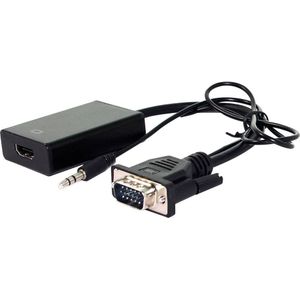 Value 12.99.3117 VGA-kabel VGA / HDMI Adapterkabel HDMI-A-bus, VGA-bus 9-polig, Jackplug-bus 3,5 mm 0.15 m Zwart