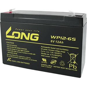 Long WP12-6S Loodaccu 6 V 12 Ah Loodvlies (AGM) (b x h x d) 151 x 99 x 50 mm Kabelschoen 4.8 mm Geringe zelfontlading, Onderhoudsvrij