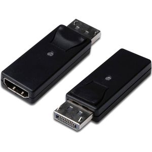 Digitus DB-340602-000-S DisplayPort / HDMI Adapter [1x DisplayPort stekker - 1x HDMI-bus] Zwart Afgeschermd (dubbel), Afsluitbaar, Geschikt voor HDMI