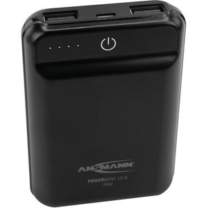Ansmann PB10.8 mini Powerbank 10000 mAh Smart IC LiPo Micro-USB, USB Zwart Statusweergave