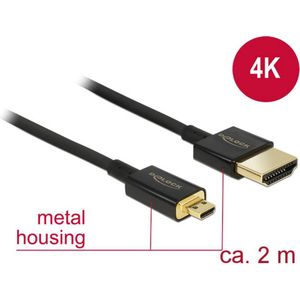 Delock 84783 HDMI-kabel HDMI Aansluitkabel HDMI-A-stekker, HDMI-micro-D-stekker 2.00 m Zwart Vergulde steekcontacten