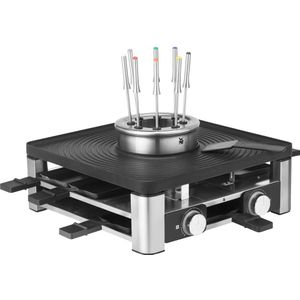 WMF Raclette Grill Fondue Gourmet Station 8 Personen Verlichting Lumero 1800W - Gourmetstel - Zilver - Zwart