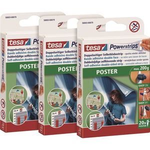 tesa POWERSTRIPS® Poster Dubbelzijdig plakband Wit Inhoud: 60 stuk(s)