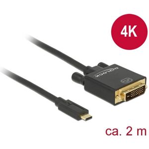 Delock 85321 USB-C-displaykabel USB-C / DVI Adapterkabel USB-C stekker, DVI-D 24+1-polige stekker 2.00 m Zwart Vergulde steekcontacten