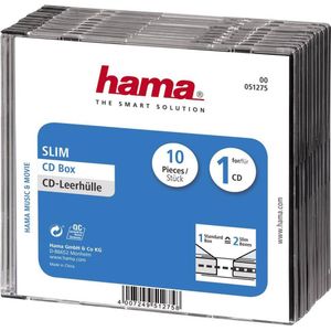 Hama 00051275 CD-hoes slim 1 CD/DVD/Blu-Ray Transparant, Zwart Polystereen 10 stuk(s)