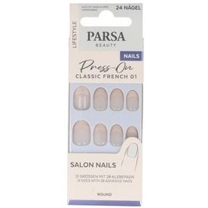 Parsa Beauty Press on-Kunstnägel, Classic French, 24 Stk. Kunstnagels, 24 st