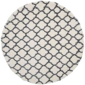 Vloerkleed - Wit met Grijs - Rond - 150 cm - Hoogpolig