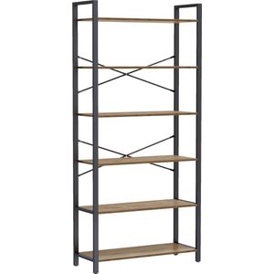Vasagle - boekenkast - kast - hoogte 186 cm - 6 niveaus - stalen frame met planken - walnoot / zwart -  LLS082B48