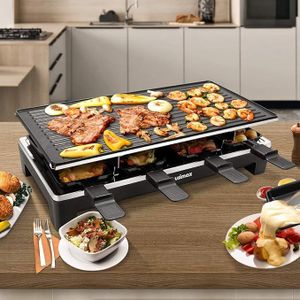 Cusimax - raclettegrill - omkeerbaar grill en pannenkoek - met pannetjes - voor 8 personen - 1500 watt - model: CMRC-300