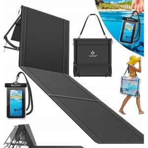 2x verstelbare strandstoel / ligstoel / strandhandoek - met leuning - 180x53x40 - antraciet - set van 2 stuks